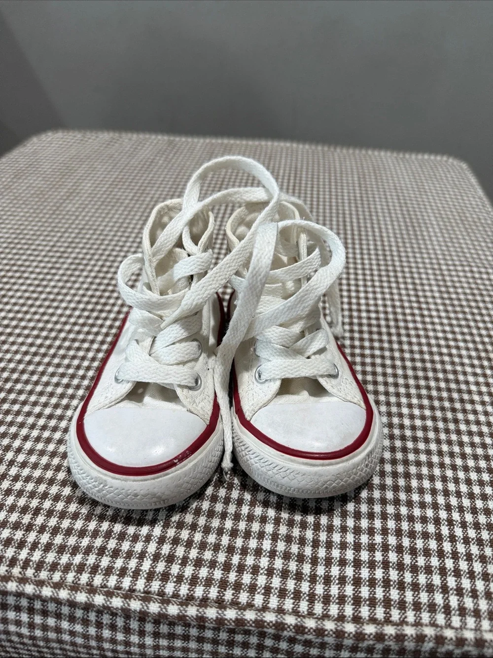 Kids White converse sneakers with Red Trim